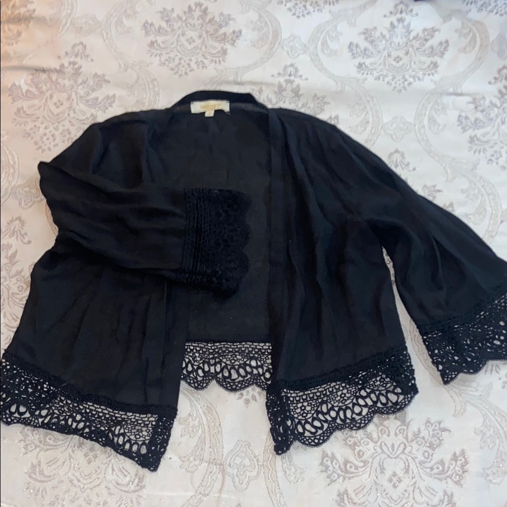 Chico's Black Crochet Trim Cardigan